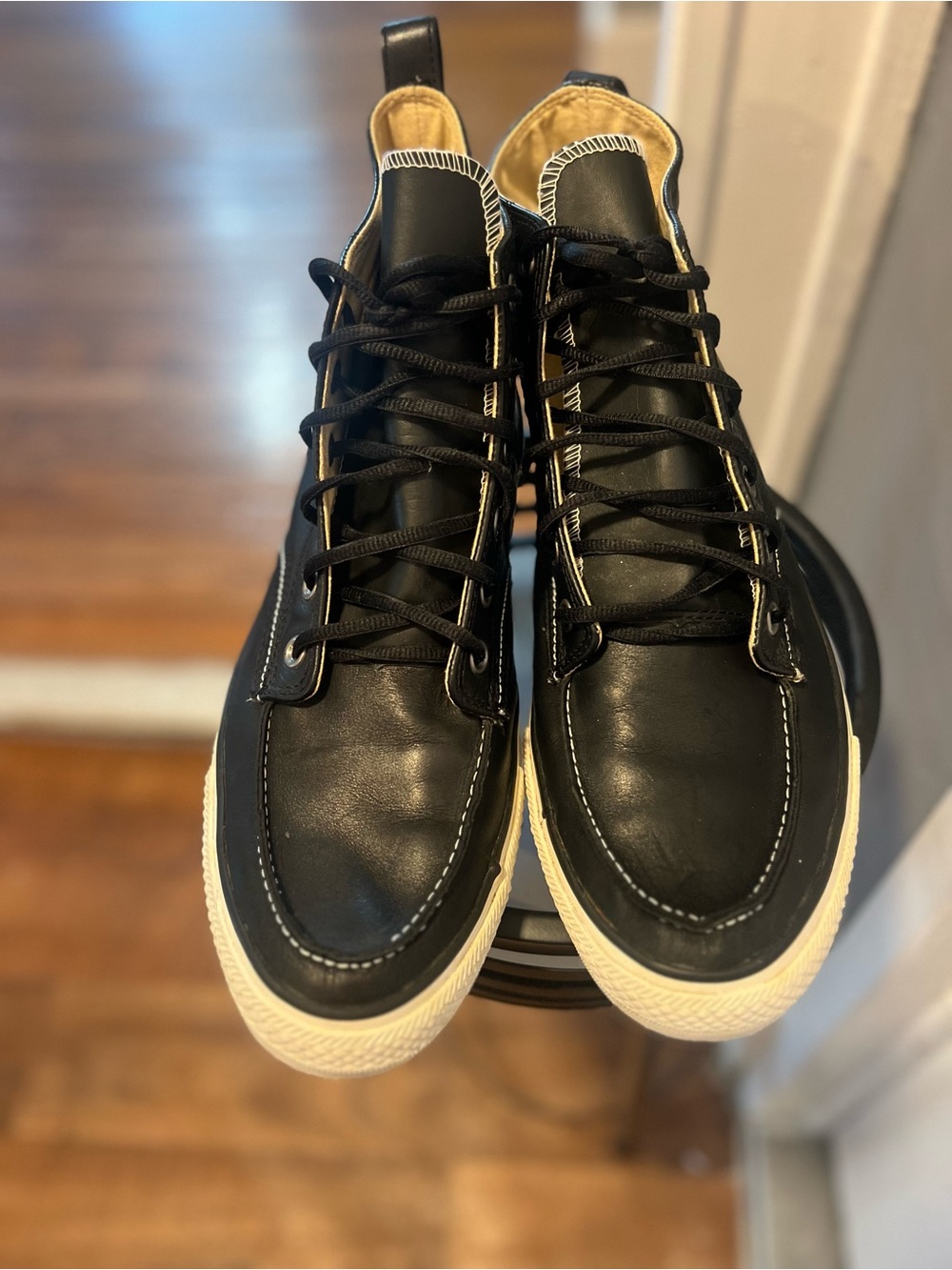 Converse chuck all stars Black Leather High-Top Sneakers  size 12 men - Picture 13 of 14